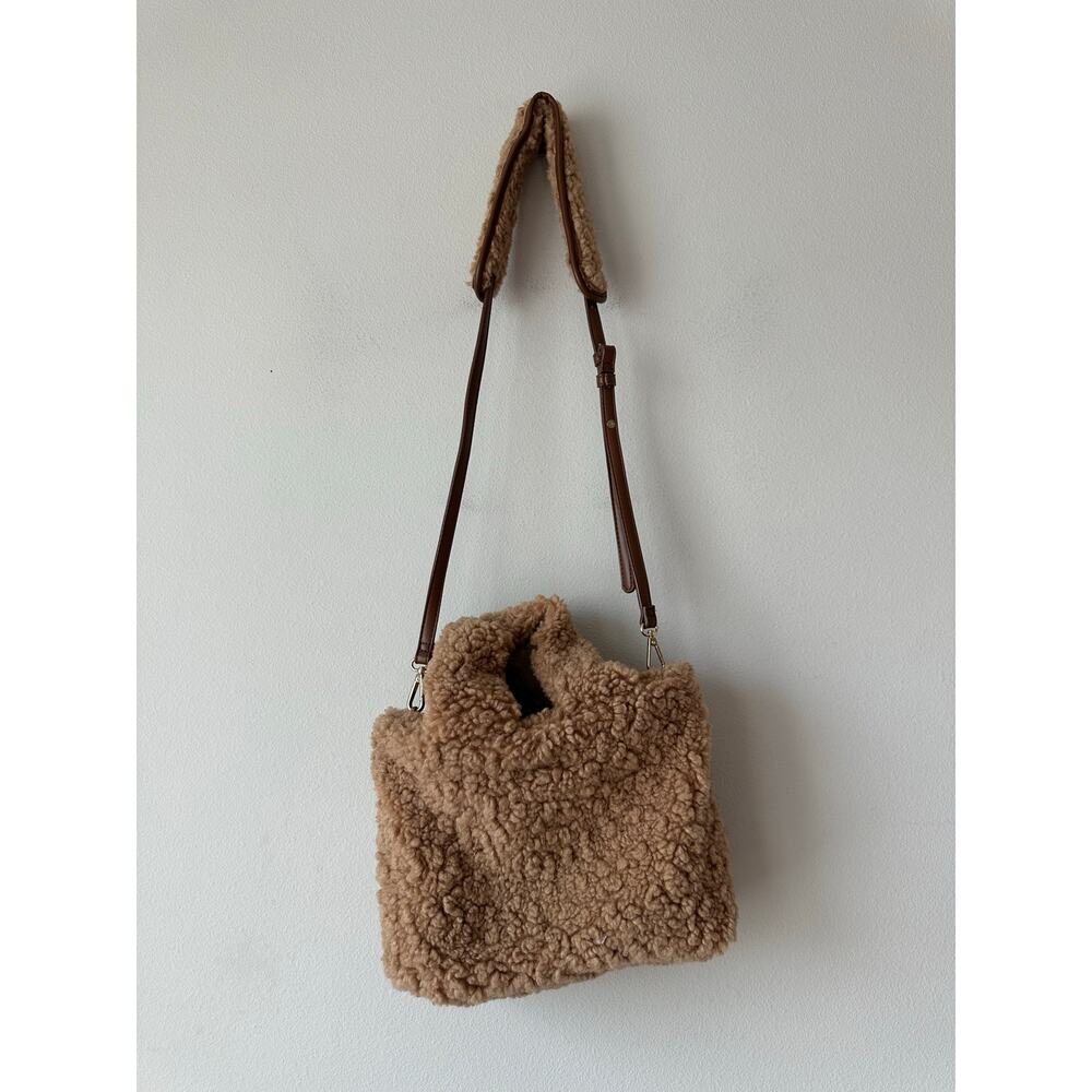 Laundry by Shelli Segal Teddy Sherpa Tote Bag Brown Crossbody Cozy Plush - Picture 3 of 6